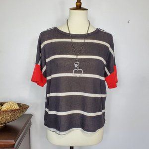 Self E Black White Red Soft Wide Boxy Knit Cropped Top NEW NWT Size S (Juniors)